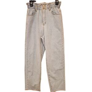 Sz Med 101 JEANS Hi Rise Paperbag Waist Light Wash Baggy Fit Jeans